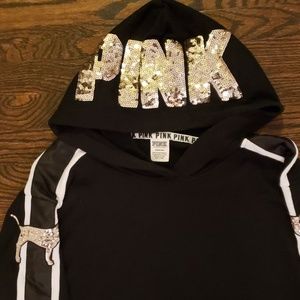 Vs pink hoodie, light gold sequins, pullover